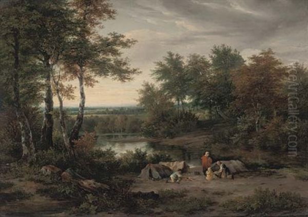 Camping On The River Bank Oil Painting by John Vincent Barber