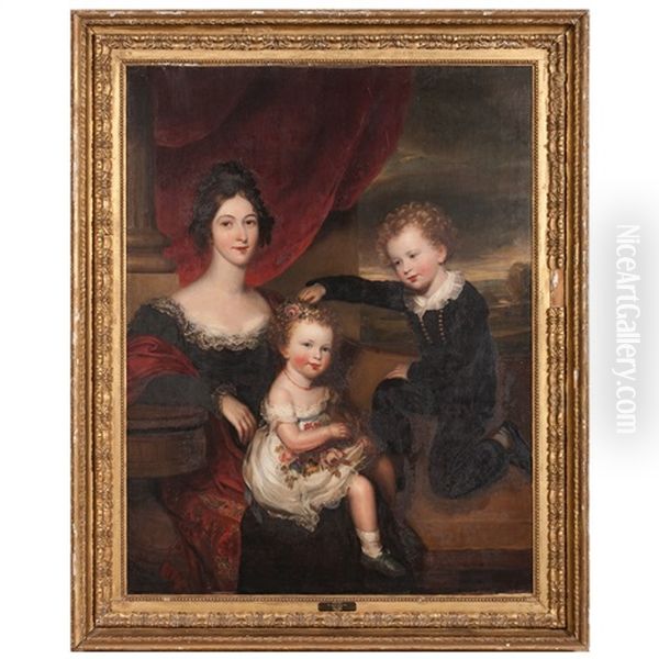 Portrait Of Mrs. Dorothy Prideaux Sawle And Her Two Children Charles And Mary Oil Painting by Thomas Barber