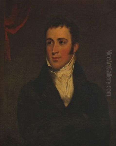 Portrait Of The Rt Hon Sir James Wigram, Vice Chavcellor, (1793-1866), Half-length In A Black Coat And White Stock Oil Painting by Thomas Barber