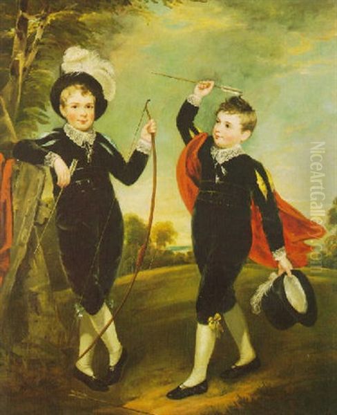 Portrait Of Two Boys Oil Painting by Thomas Barber