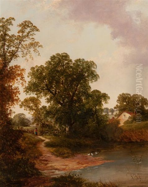 Country Landscape With Pond Oil Painting by Thomas Stanley Barber