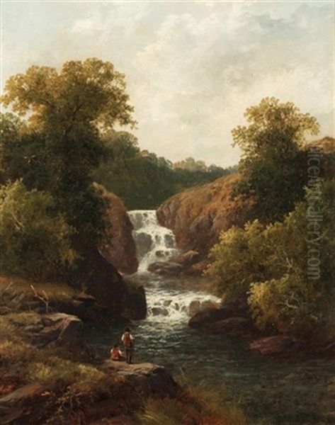 Mellincourt Falls (+ River Scene; Pair) Oil Painting by Thomas Stanley Barber