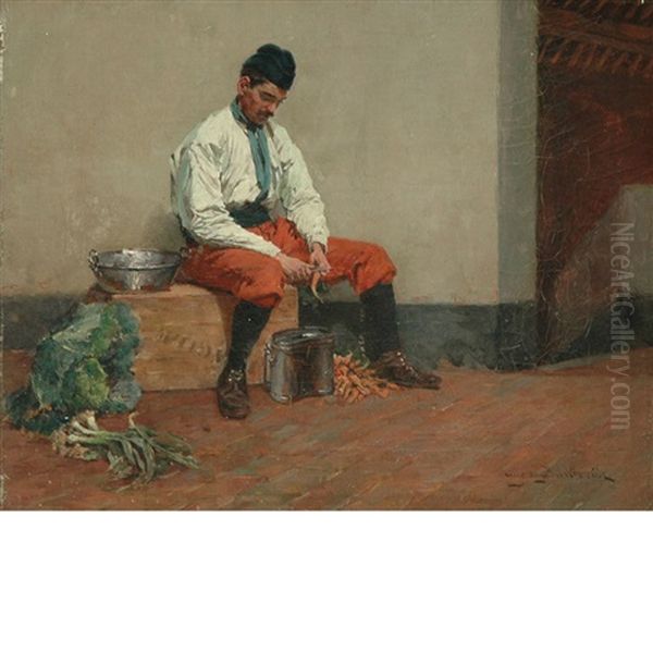 Soldat En Corvee Oil Painting by Eugene De Barberiis