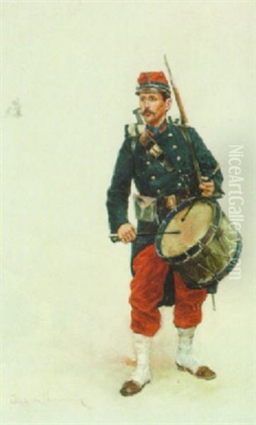 A French Infantryman Oil Painting by Eugene De Barberiis