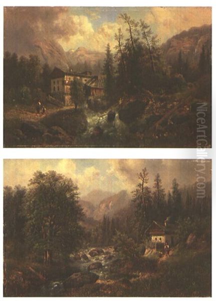 Landschaften An Wildbachen (pair) Oil Painting by Gustav Barberini