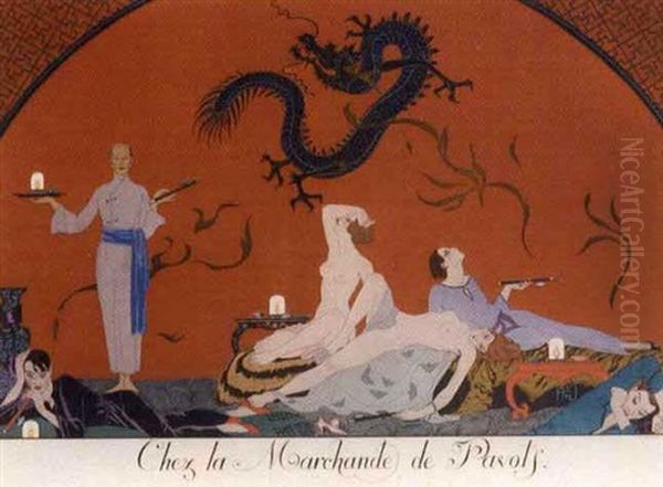 Chez La Marchande De Pavots Oil Painting by George Barbier