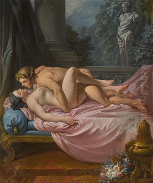 An Amorous Encounter Oil Painting by Jean Jacques Francois Le Barbier