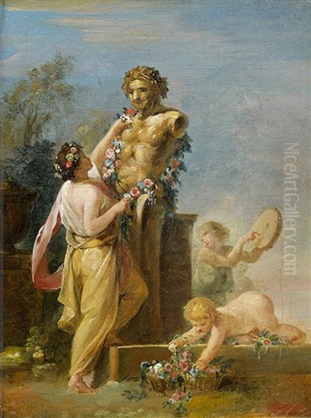 Le Culte A Bacchus Oil Painting by Jean Jacques Francois Le Barbier