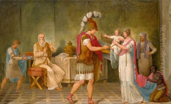 Les Adieux D'hector Et D'andromaque Oil Painting by Jean Jacques Francois Le Barbier