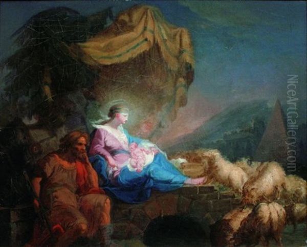 Le Repos Pendant La Fuite En Egypte Oil Painting by Jean Jacques Francois Le Barbier