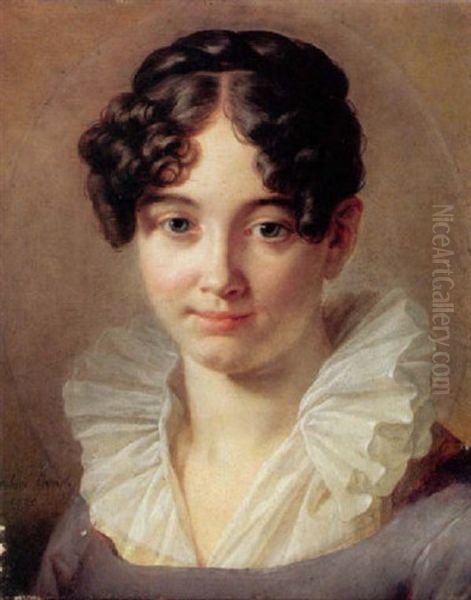 Portrait Of A Young Lady, Head And Shoulders, Wearing A Grey Dress Oil Painting by Jean Jacques Francois Le Barbier