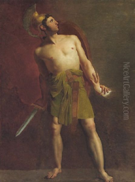 A Man Dressed As A Greek Warrior Oil Painting by Jean Jacques Francois Le Barbier