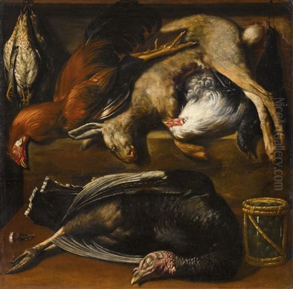 Still Life With A Hare And Turkey Oil Painting by Paolo Antonio Barbieri