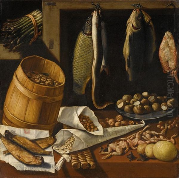 Still Life With Asparagus, Fish And Snails Oil Painting by Paolo Antonio Barbieri