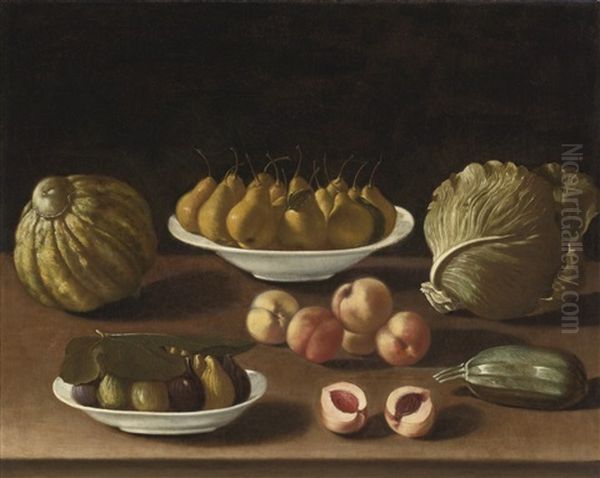 Still Life With Pears, Peaches, Figs, A Melon, Cabbage And Marrow Oil Painting by Paolo Antonio Barbieri