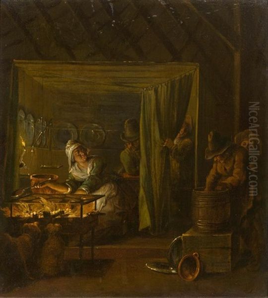 Kuchenszenen (pair) Oil Painting by Pieter Barbiers the Elder