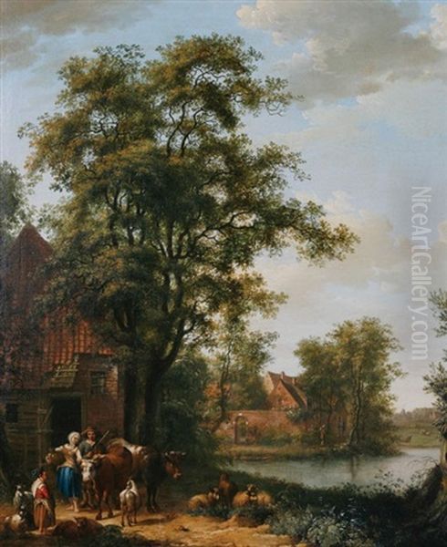 Outside A Cottage Oil Painting by Pieter Barbiers the Elder