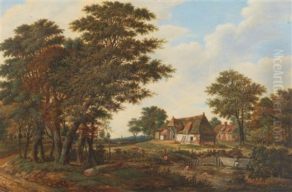 A Wooded Landscape With A Farmstead Oil Painting by Pietersz (Pieter) Barbiers