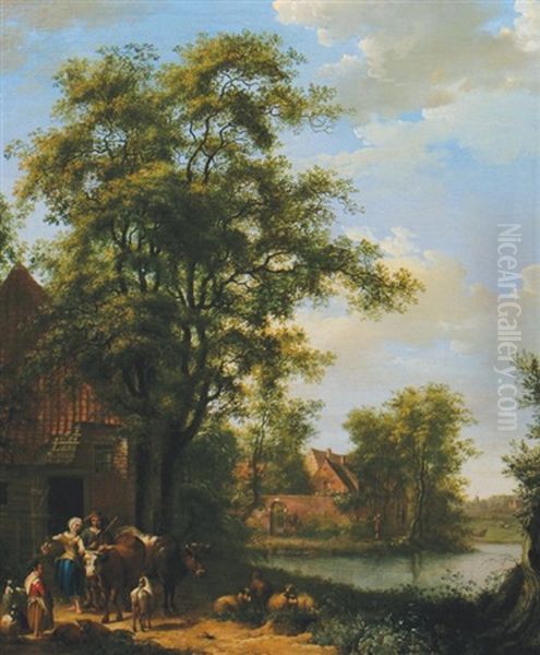 Figures By A Cottage Oil Painting by Pietersz (Pieter) Barbiers