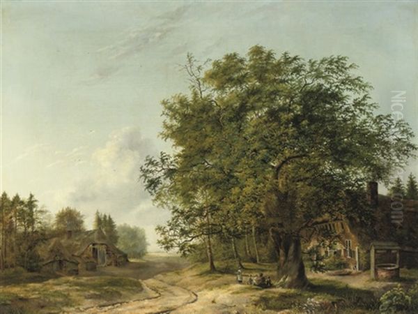 A Wooded Landscape With Children Playing Near A Cottage Oil Painting by Pietersz (Pieter) Barbiers