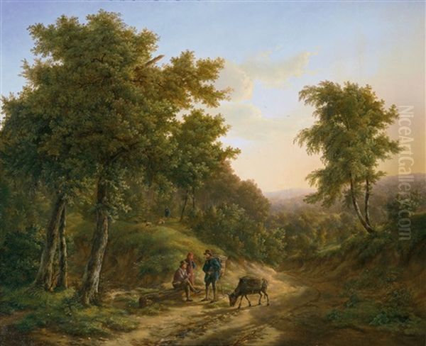 Mittelgebirgslandschaft Mit Rastenden Wanderern Oil Painting by Pietersz (Pieter) Barbiers