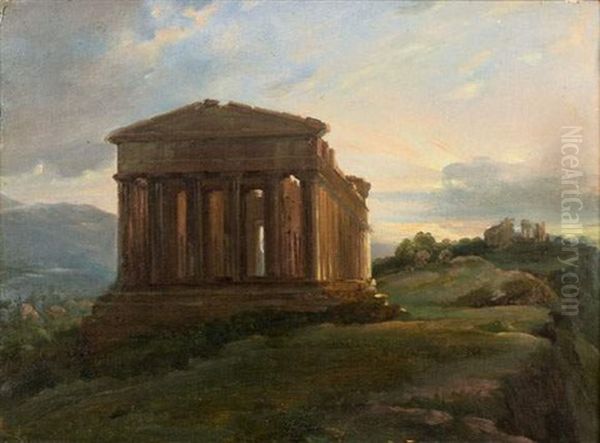 Agrigente. Vue D'un Temple Romain En Sicile Oil Painting by Jacques-Luc Barbier-Walbonne