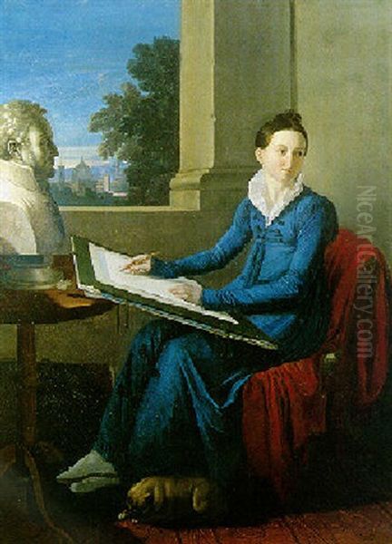 Portrait De Mme La Baronne Fauchet, A Florence Oil Painting by Jacques-Luc Barbier-Walbonne