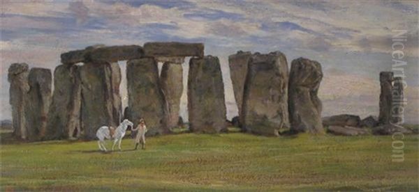 Stonehenge With A Shepherd And His Horse Oil Painting by Edgar Barclay