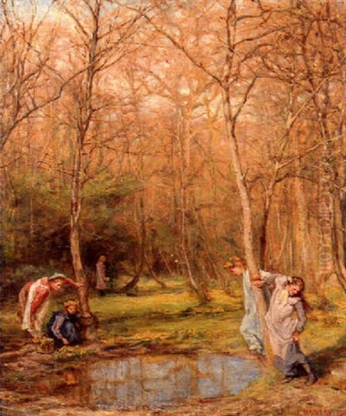 Children Playing In A Spring Glade Oil Painting by Edgar Barclay