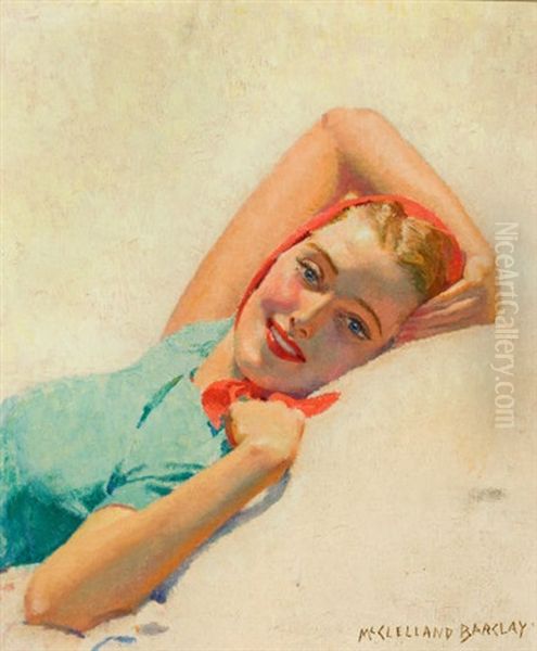 Pin-up Reclining Oil Painting by Mcclelland Barclay