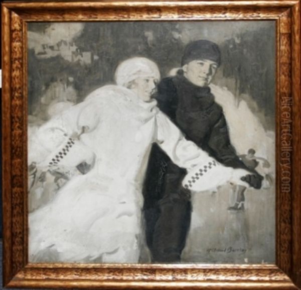 Couple Skating Oil Painting by Mcclelland Barclay