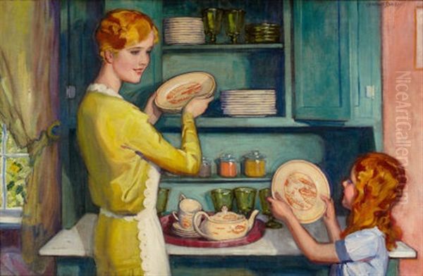 Helping Mother Oil Painting by Mcclelland Barclay