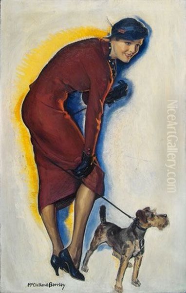 Woman With Airedale Puppy Oil Painting by Mcclelland Barclay