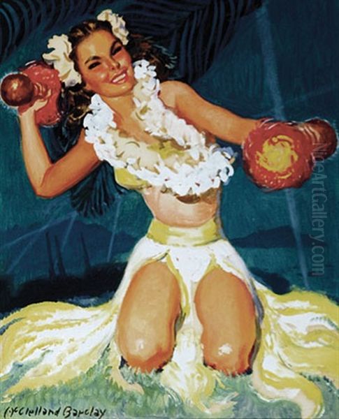 Beautiful Woman With Maracas In Hawaii (portrait Of Deena Clark) Oil Painting by Mcclelland Barclay