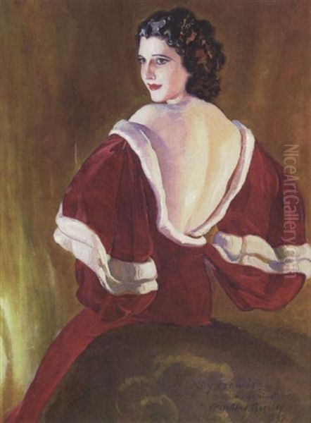 Seated Beautiful Woman Wearing Backless Dress Oil Painting by Mcclelland Barclay