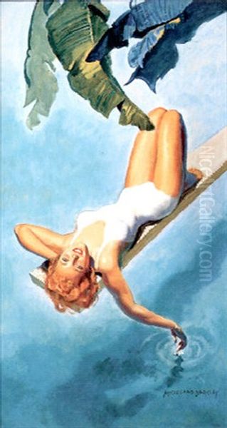 Woman Reclining On Diving Board Oil Painting by Mcclelland Barclay