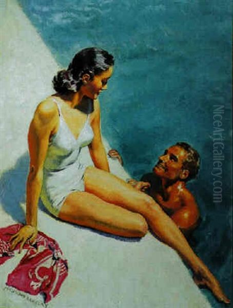 Couple By Poolside Oil Painting by Mcclelland Barclay