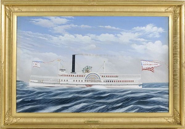 Portrait Of The Sidewheeler Neversink Oil Painting by James Bard