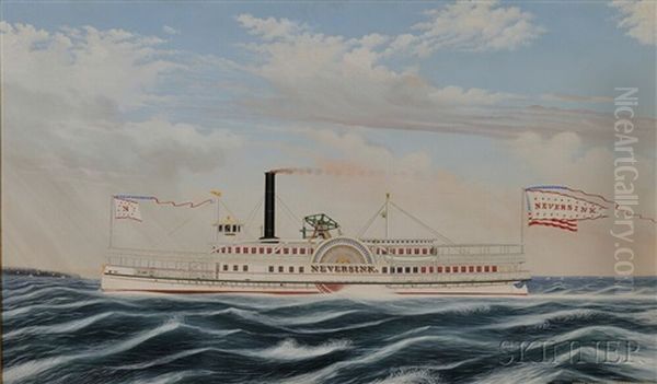 Portrait Of The Sidewheeler Steamboat Neversink Oil Painting by James Bard