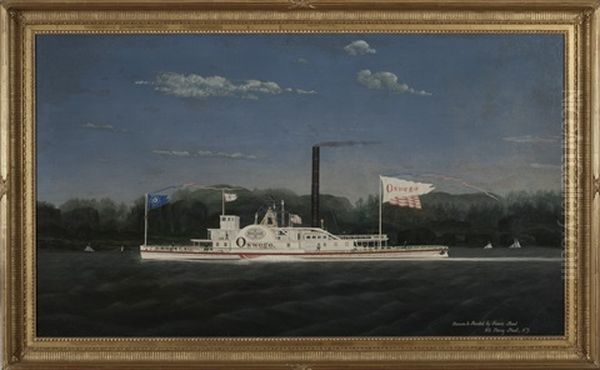 The Hudson River Paddlewheel Towboat Oswego Oil Painting by James Bard