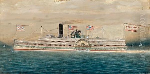 The Hudson River Paddle Steamer New York Oil Painting by James Bard