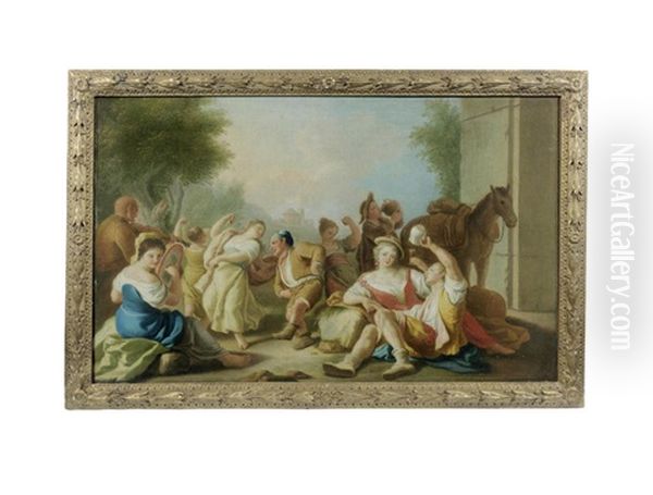 Figures Drinking And Dancing In A Landscape Oil Painting by Pietro Bardellino