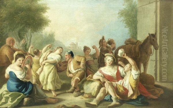 Figures Drinking And Dancing In A Landscape Oil Painting by Pietro Bardellino