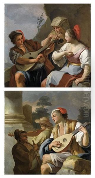 Suonatore Di Mandolino (+ Concerto Di Musica Popolare; 2 Works) Oil Painting by Pietro Bardellino