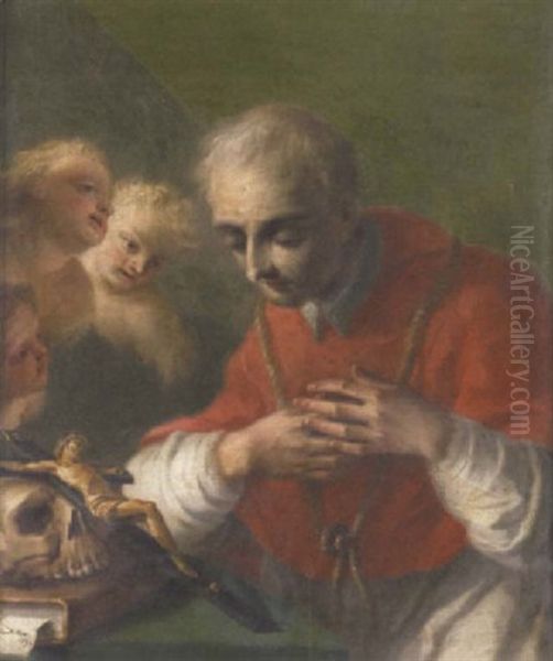 Saint Charles Borromeo At Prayer Oil Painting by Pietro Bardellino