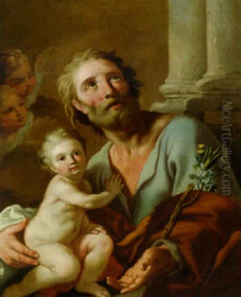 Saint Joseph And The Christ Child With Seraphim Oil Painting by Pietro Bardellino