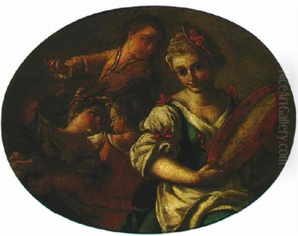 A Man Playing A Lute To A Lady And An Old Woman Oil Painting by Pietro Bardellino