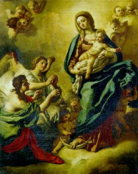 The Madonna And Child With Adoring Angels Oil Painting by Pietro Bardellino