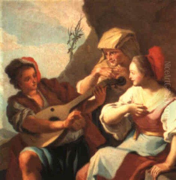 A Man Playing The Lute Oil Painting by Pietro Bardellino