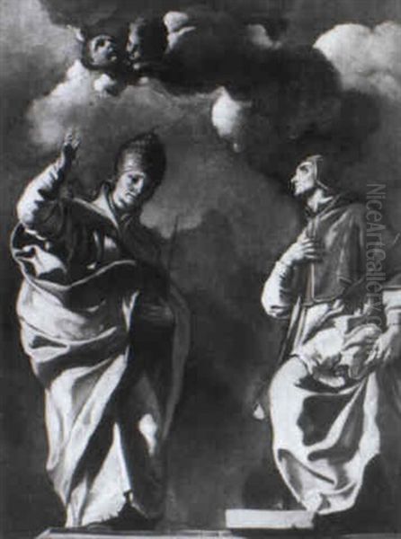 San Gregorio Magno Papa E San Pio V Papa (?) Oil Painting by Pietro Bardellino